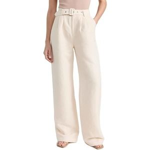 PAIGE Cream Wide-Leg Belted Trousers